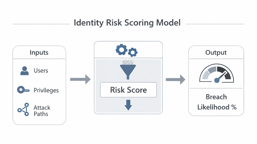 breach likelihood assessment model showing identity risk scoring from users, privileges and attack paths
